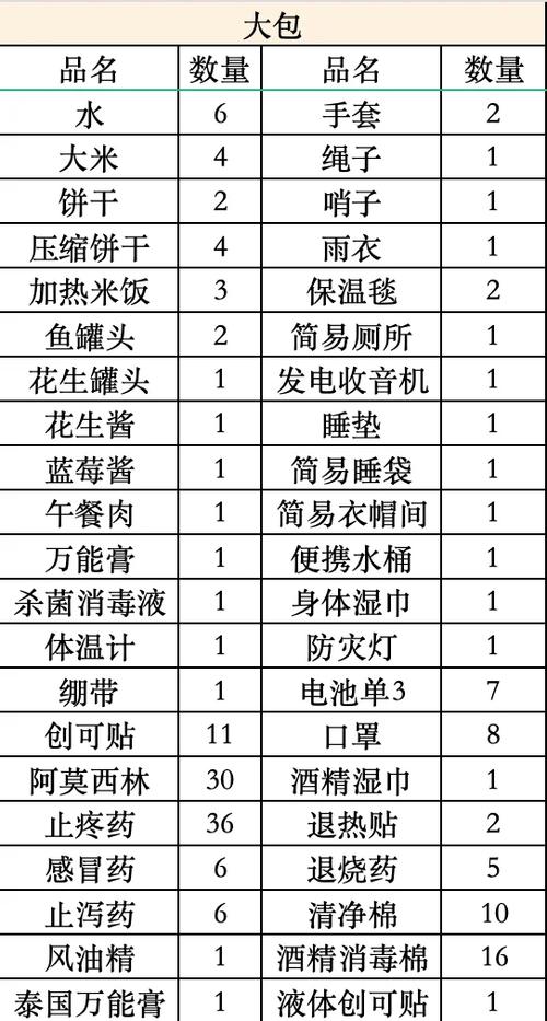 家庭应急物资：地震包基础配置清单